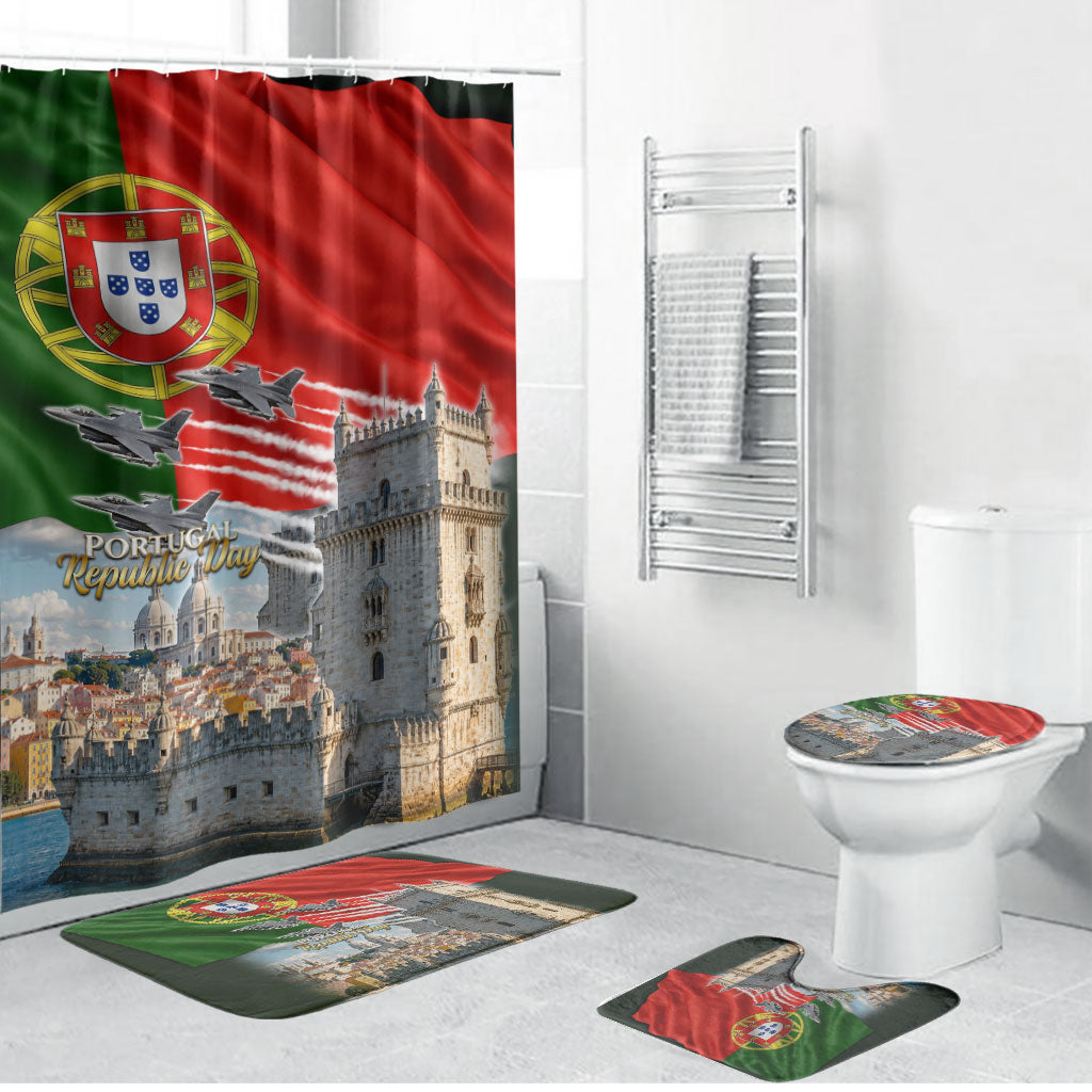 Portugal Republic Day Bathroom Set National Flag Belem Tower And Fighter Jets