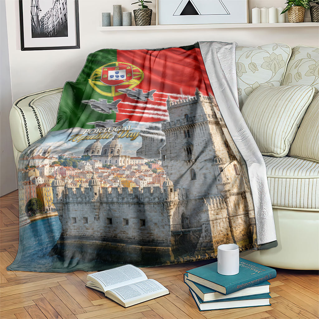 Portugal Republic Day Blanket National Flag Belem Tower And Fighter Jets