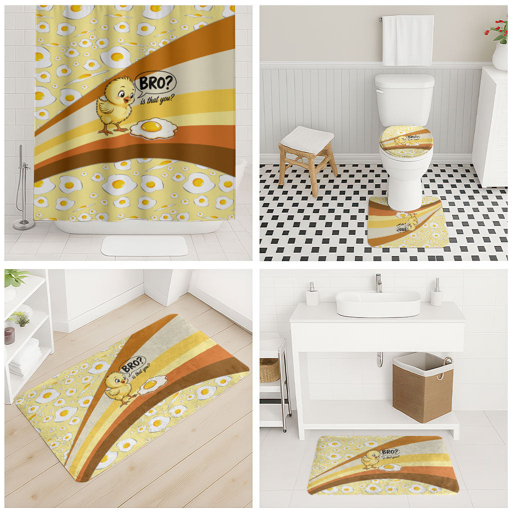Funny Chick World Egg Day Bathroom Set Retro Cartoon Chick And Fried Egg Comic Quote