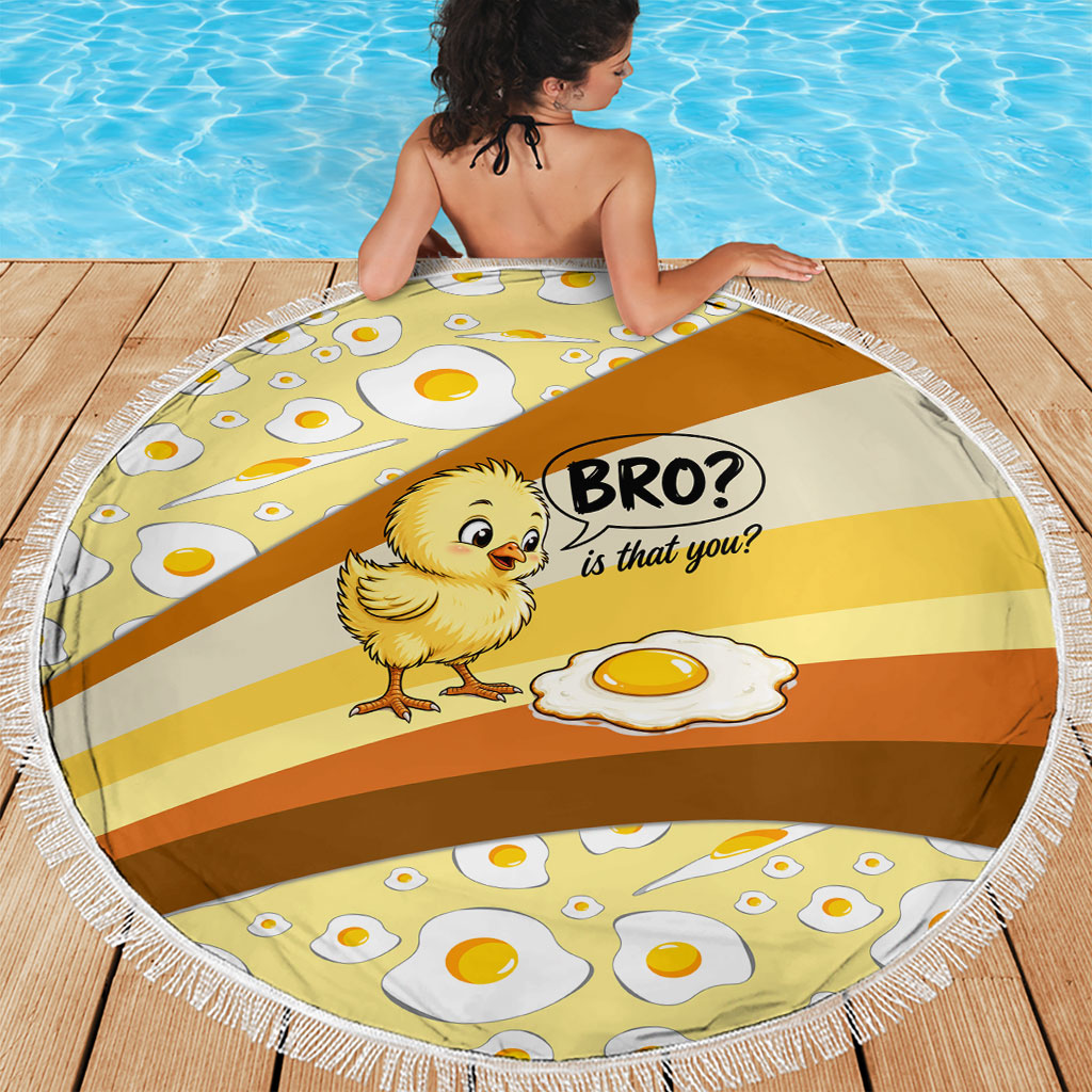 Funny Chick World Egg Day Beach Blanket Retro Cartoon Chick And Fried Egg Comic Quote