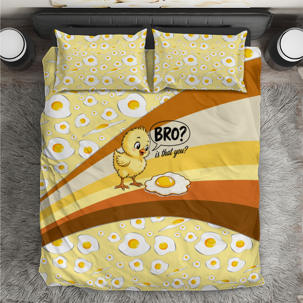 Funny Chick World Egg Day Bedding Set Retro Cartoon Chick And Fried Egg Comic Quote