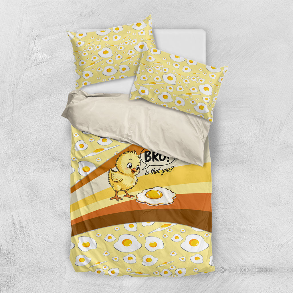Funny Chick World Egg Day Bedding Set Retro Cartoon Chick And Fried Egg Comic Quote