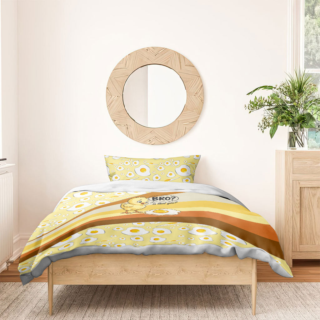 Funny Chick World Egg Day Bedding Set Retro Cartoon Chick And Fried Egg Comic Quote