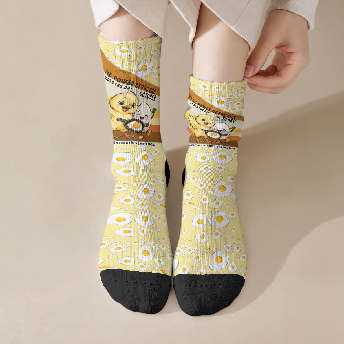 Funny Chick World Egg Day Crew Socks Retro Cartoon Chick And Fried Egg Comic Quote