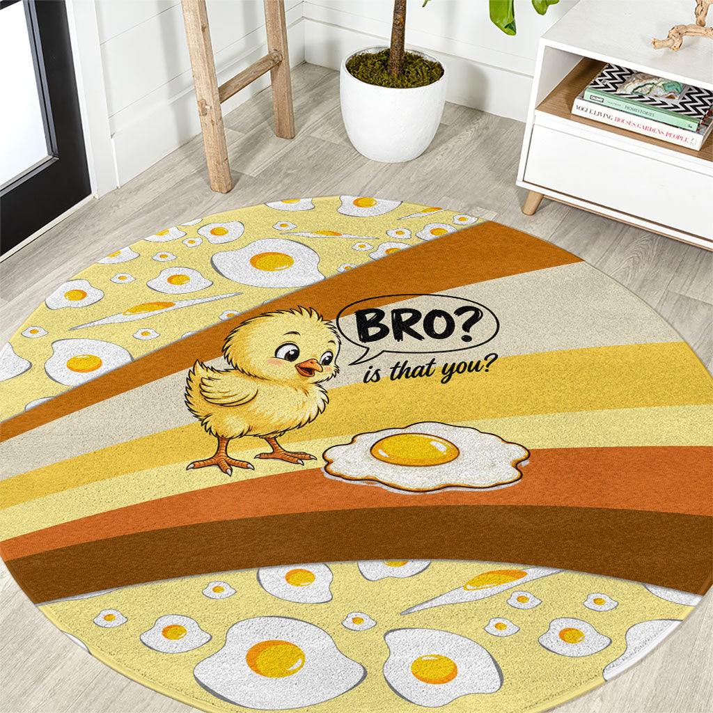 Funny Chick World Egg Day Round Carpet Retro Cartoon Chick And Fried Egg Comic Quote