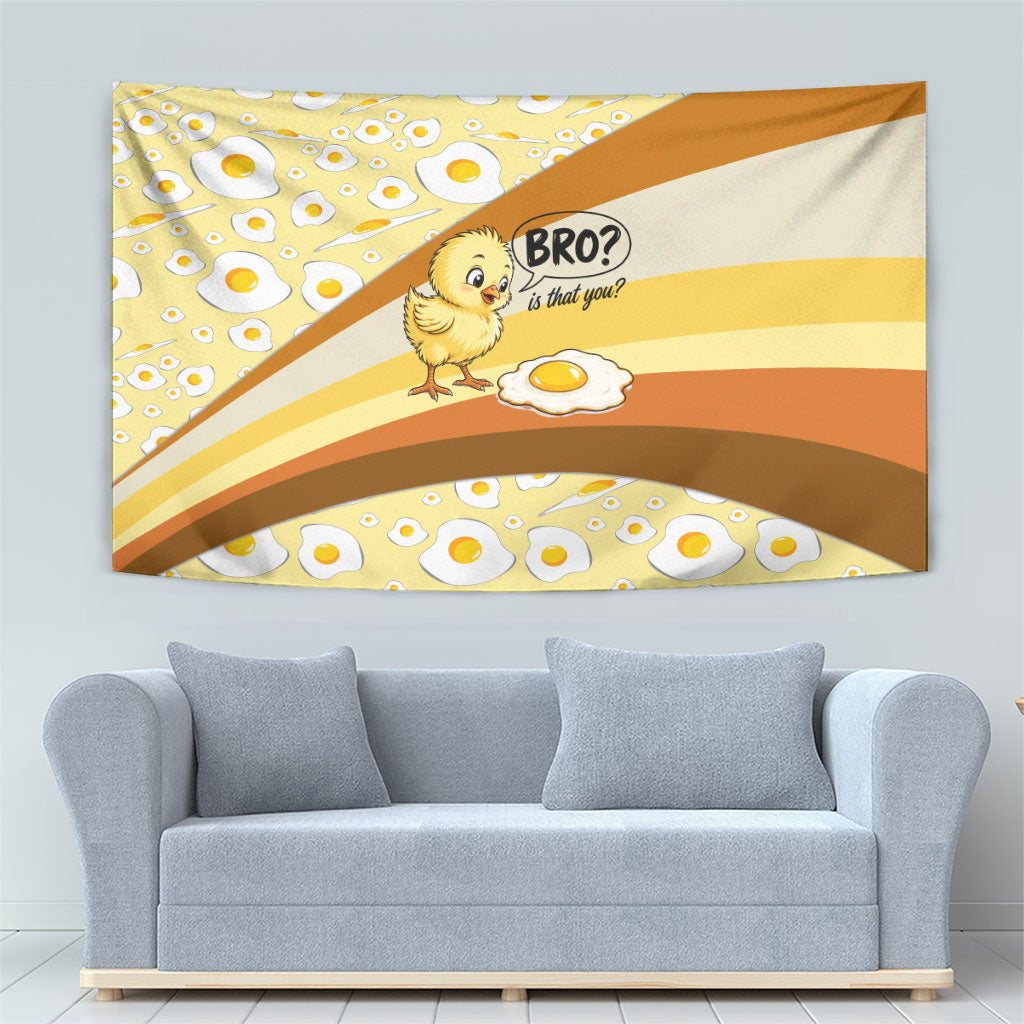 Funny Chick World Egg Day Tapestry Retro Cartoon Chick And Fried Egg Comic Quote