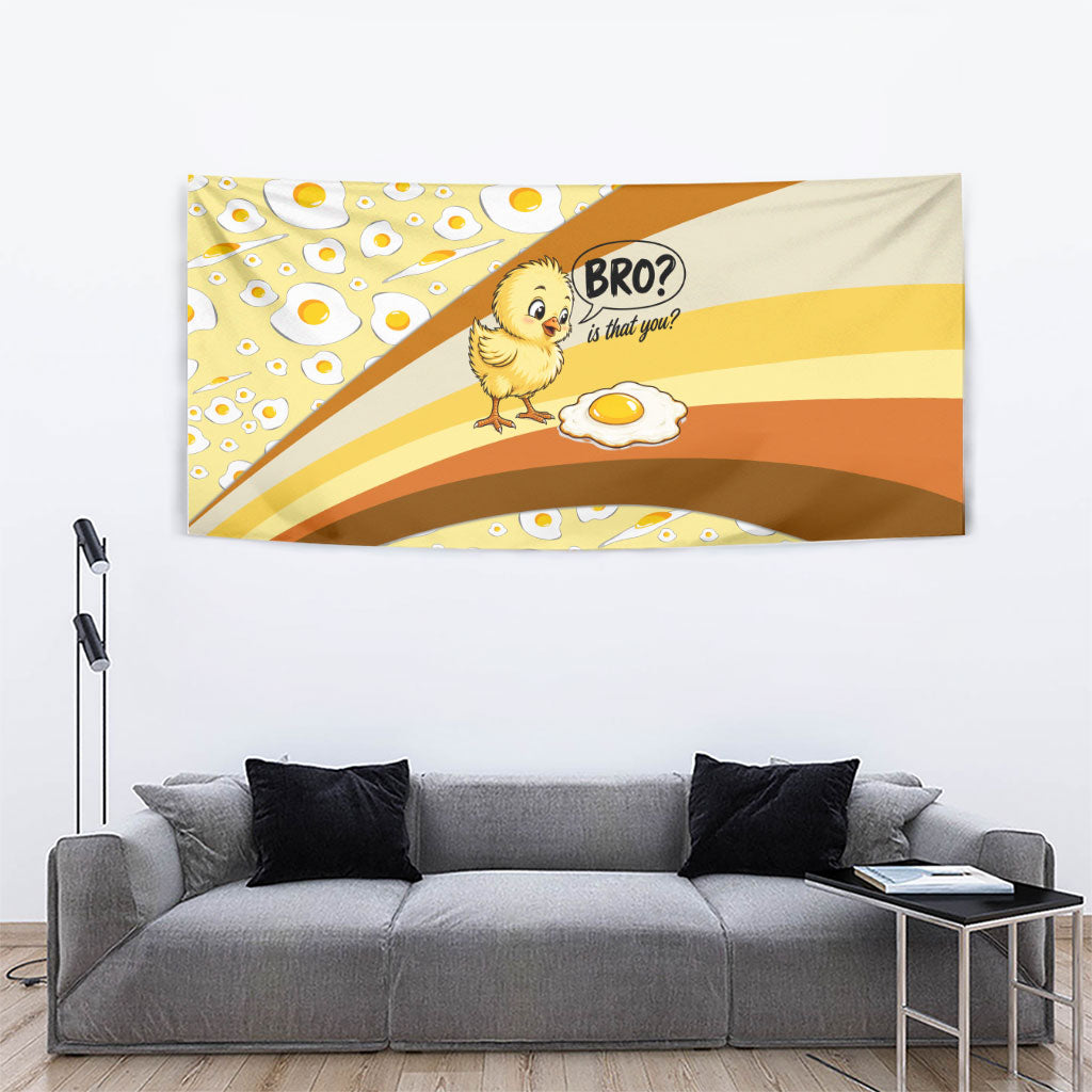 Funny Chick World Egg Day Tapestry Retro Cartoon Chick And Fried Egg Comic Quote