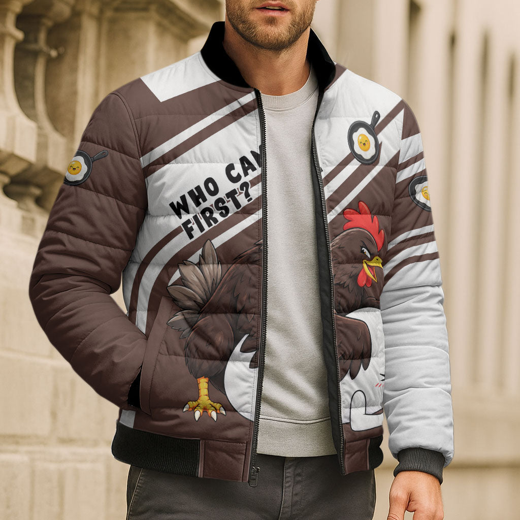 Hen And Egg World Egg Day Bomber Puffer Jacket Who Came First Cute Cartoon Hen And Egg