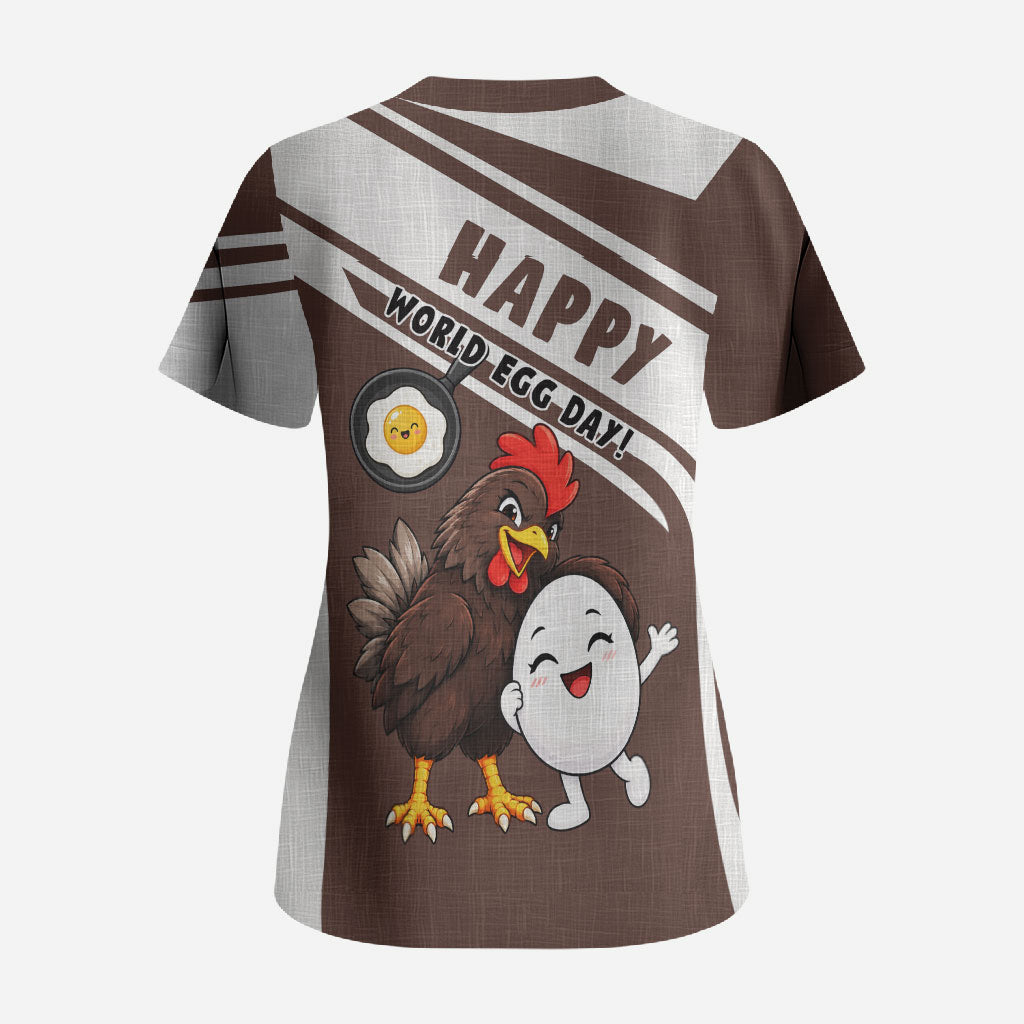Hen And Egg World Egg Day Scrub Top Who Came First Cute Cartoon Hen And Egg
