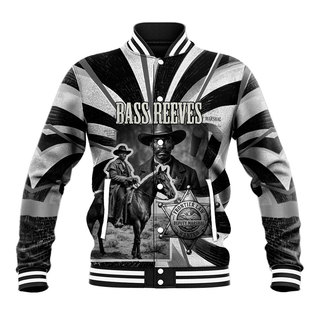 Bass Reeves Deputy Marshal Baseball Jacket Black White Vintage Lawman Horse Badge Sunburst