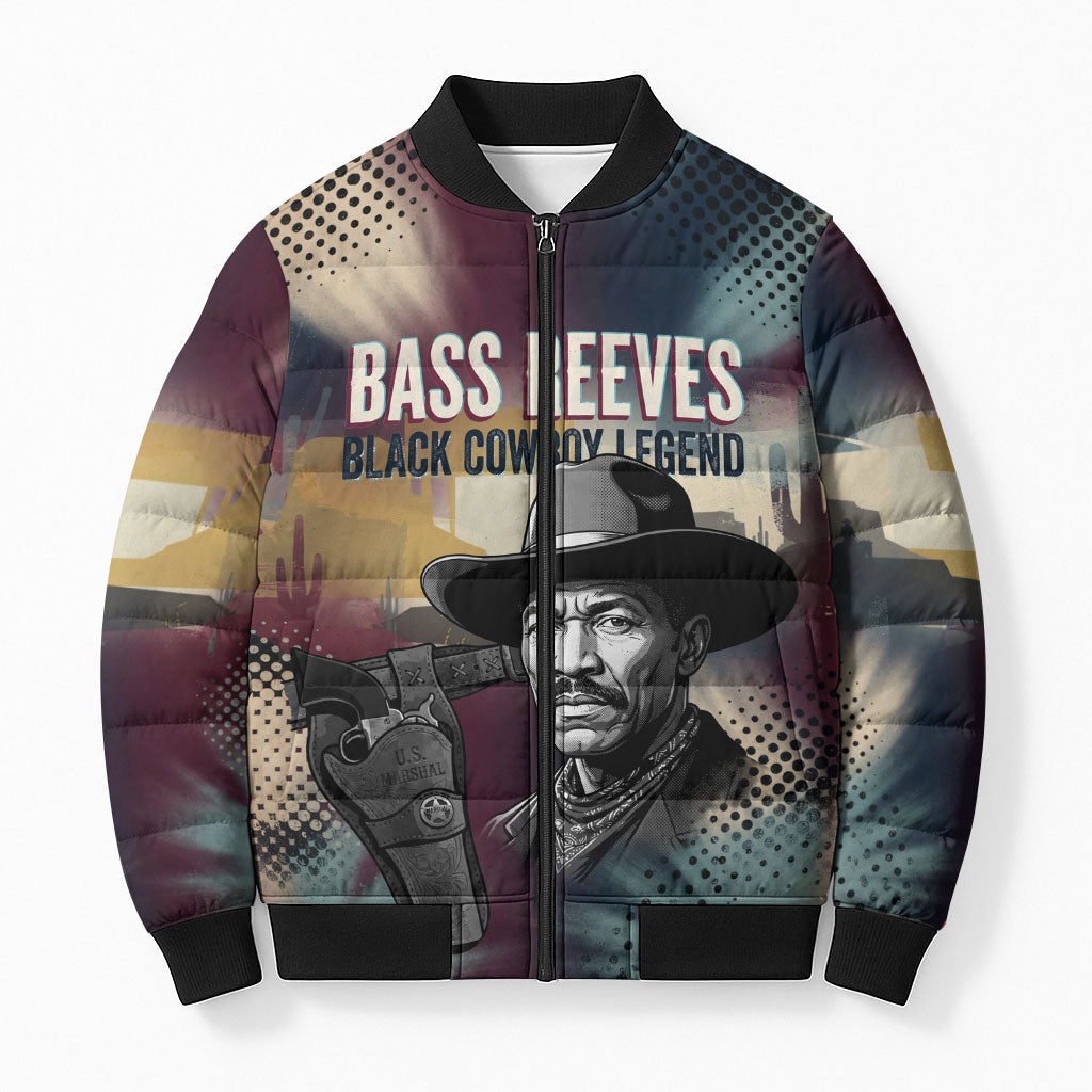 Bass Reeves Black Cowboy Legend Bomber Puffer Jacket Vintage Pop Art US Marshal Horse Desert
