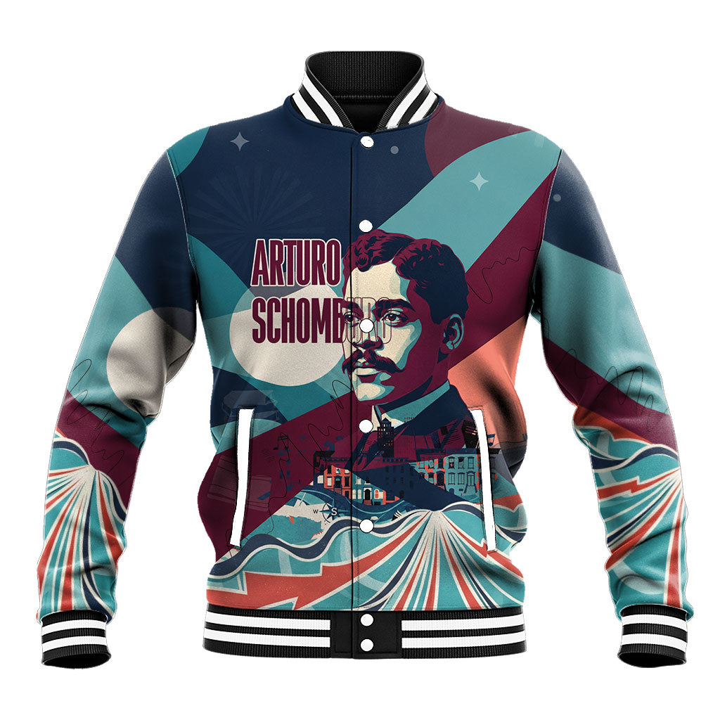 Arturo Schomburg Harlem Renaissance The Man Who Built A Library Baseball Jacket Blue Red Retro Pop Art Vintage Books History Portrait