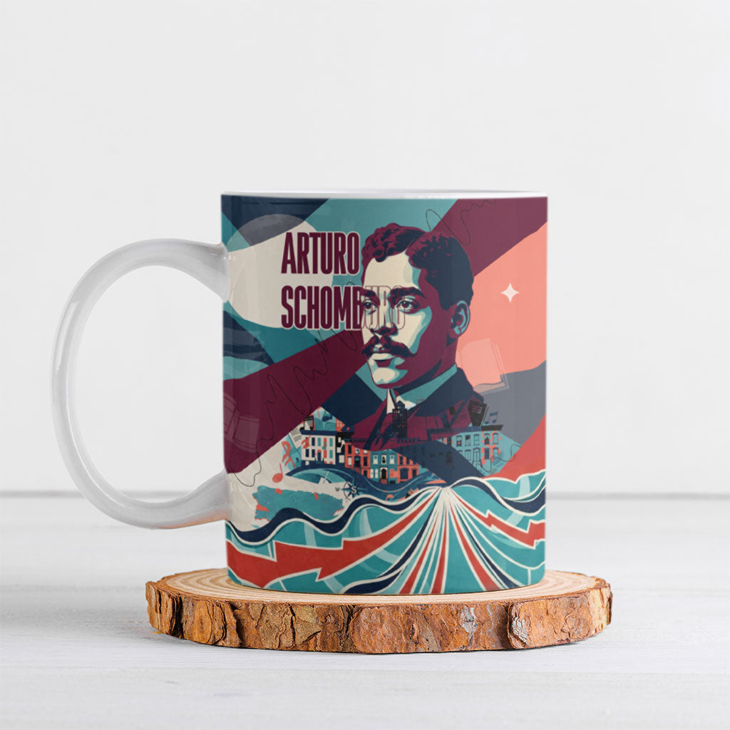 Arturo Schomburg Harlem Renaissance The Man Who Built A Library Ceramic Mug Blue Red Retro Pop Art Vintage Books History Portrait