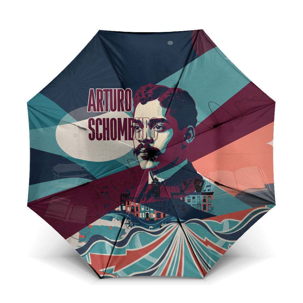 Arturo Schomburg Harlem Renaissance The Man Who Built A Library Umbrella Blue Red Retro Pop Art Vintage Books History Portrait
