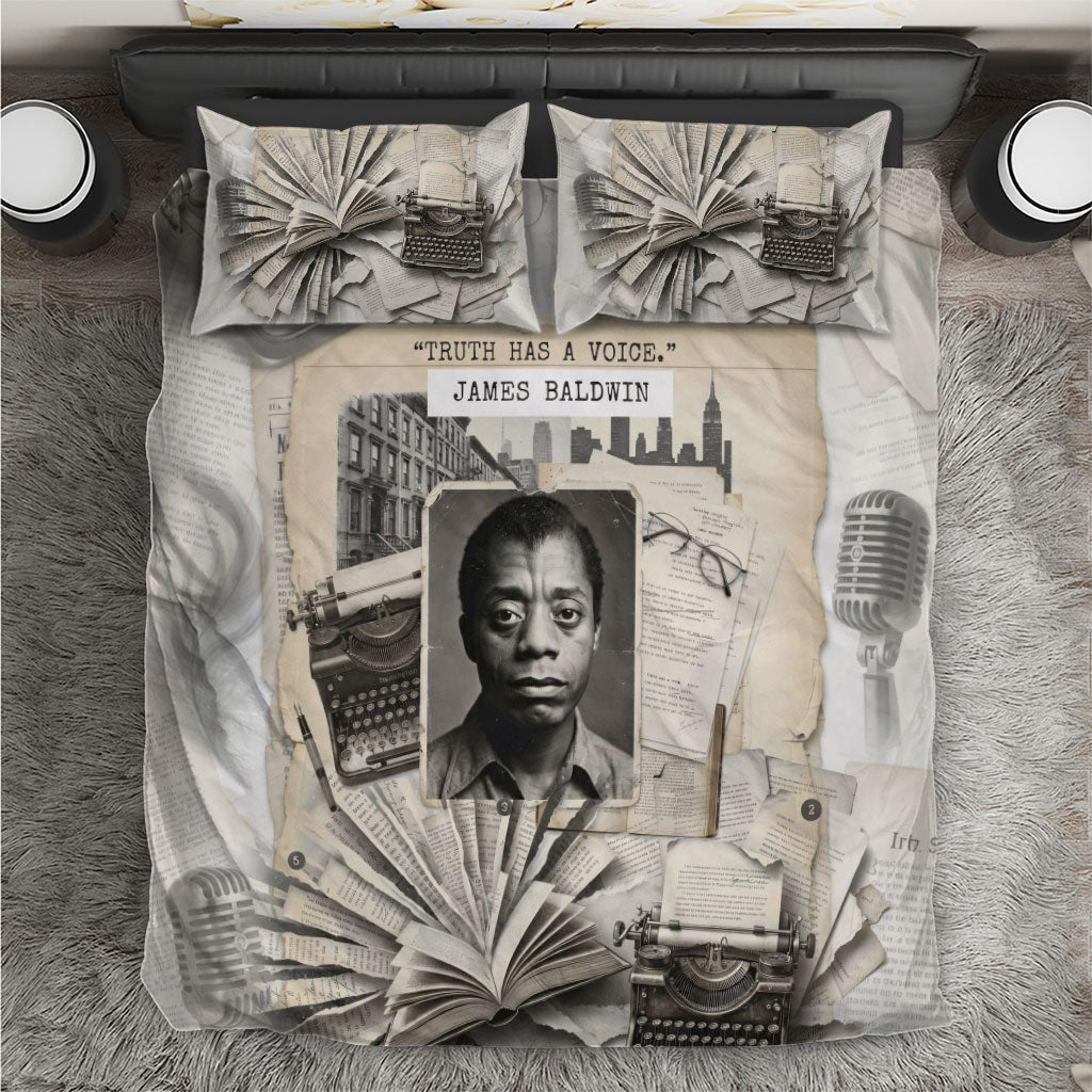 James Baldwin Truth Has A Voice Bedding Set Vintage Newspaper Collage Book Writer