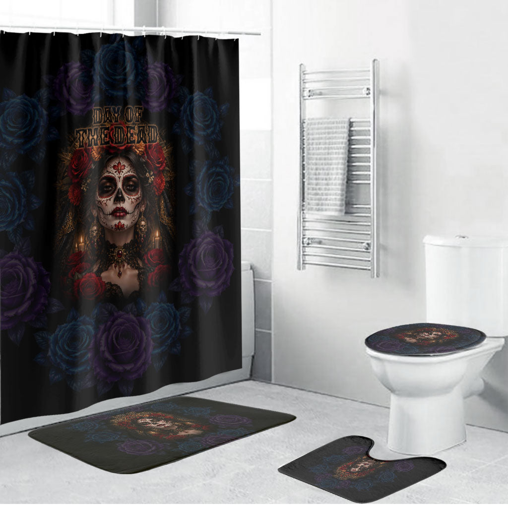 Day Of The Dead La Catrina Bathroom Set Gothic Floral Sugar Skull Red Roses