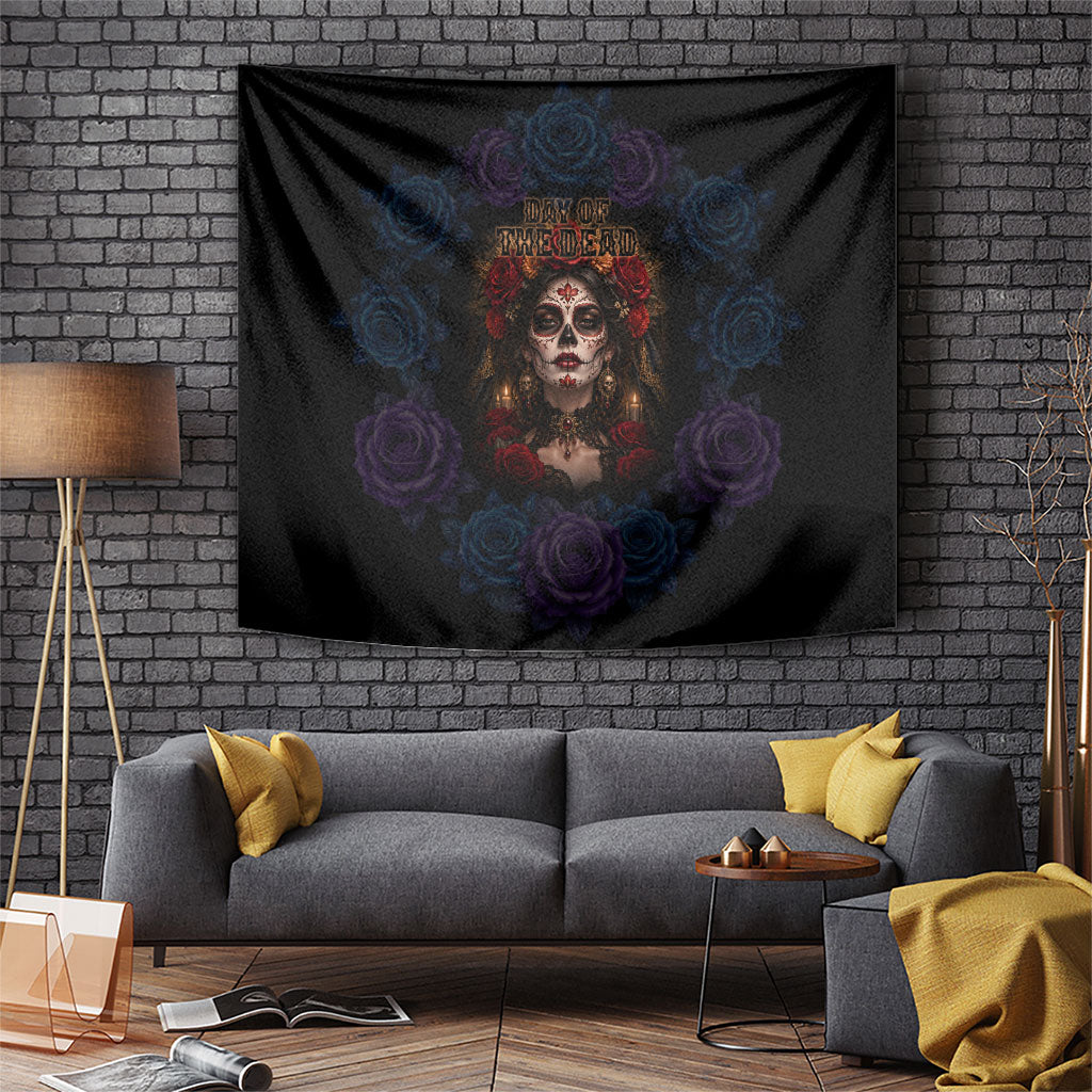 Day Of The Dead La Catrina Tapestry Gothic Floral Sugar Skull Red Roses