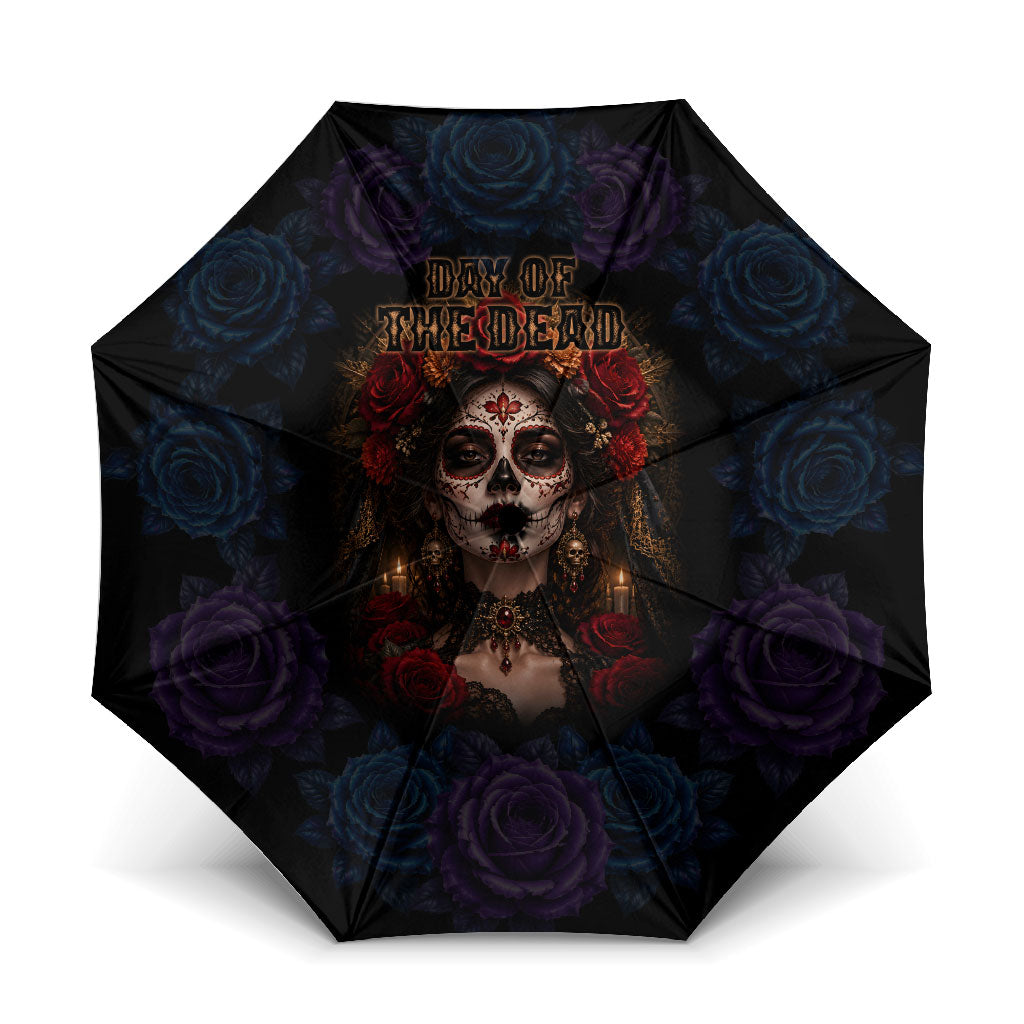 Day Of The Dead La Catrina Umbrella Gothic Floral Sugar Skull Red Roses
