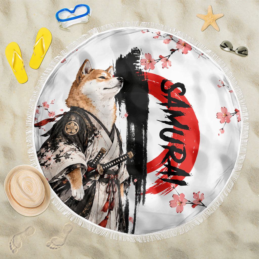 Shiba Inu Samurai Beach Blanket Japanese Cherry Blossom Warrior Dog Art