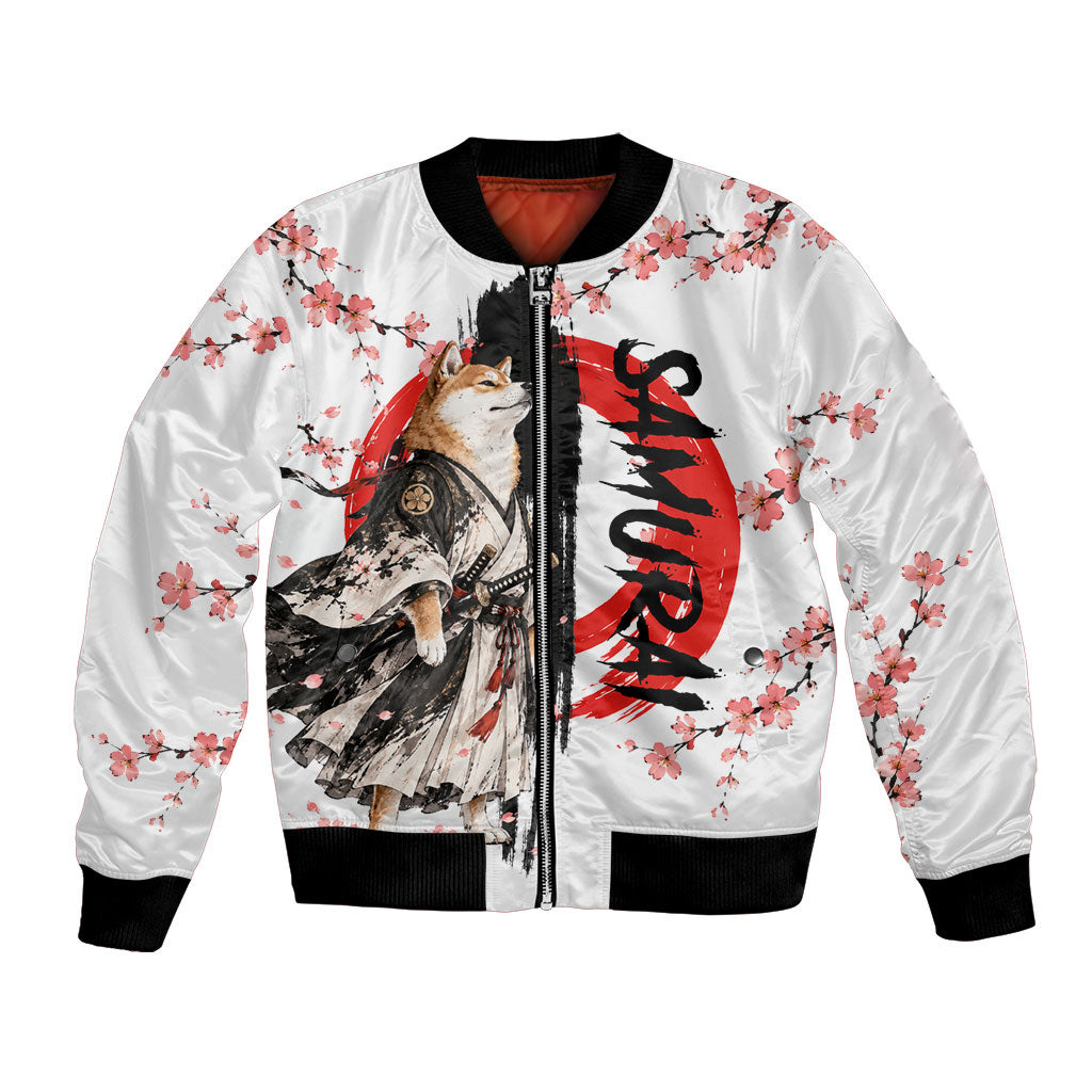 Shiba Inu Samurai Bomber Jacket Japanese Cherry Blossom Warrior Dog Art