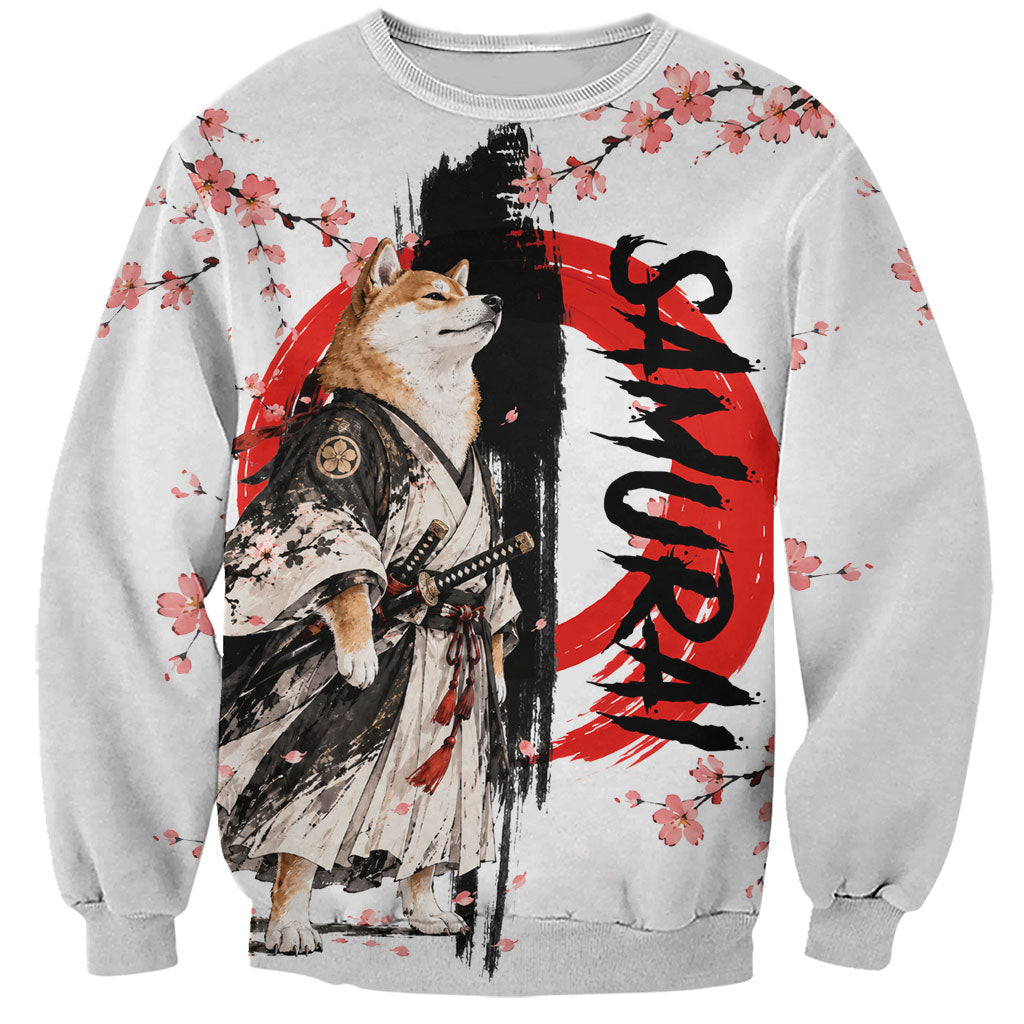 Shiba Inu Samurai Sweatshirt Japanese Cherry Blossom Warrior Dog Art