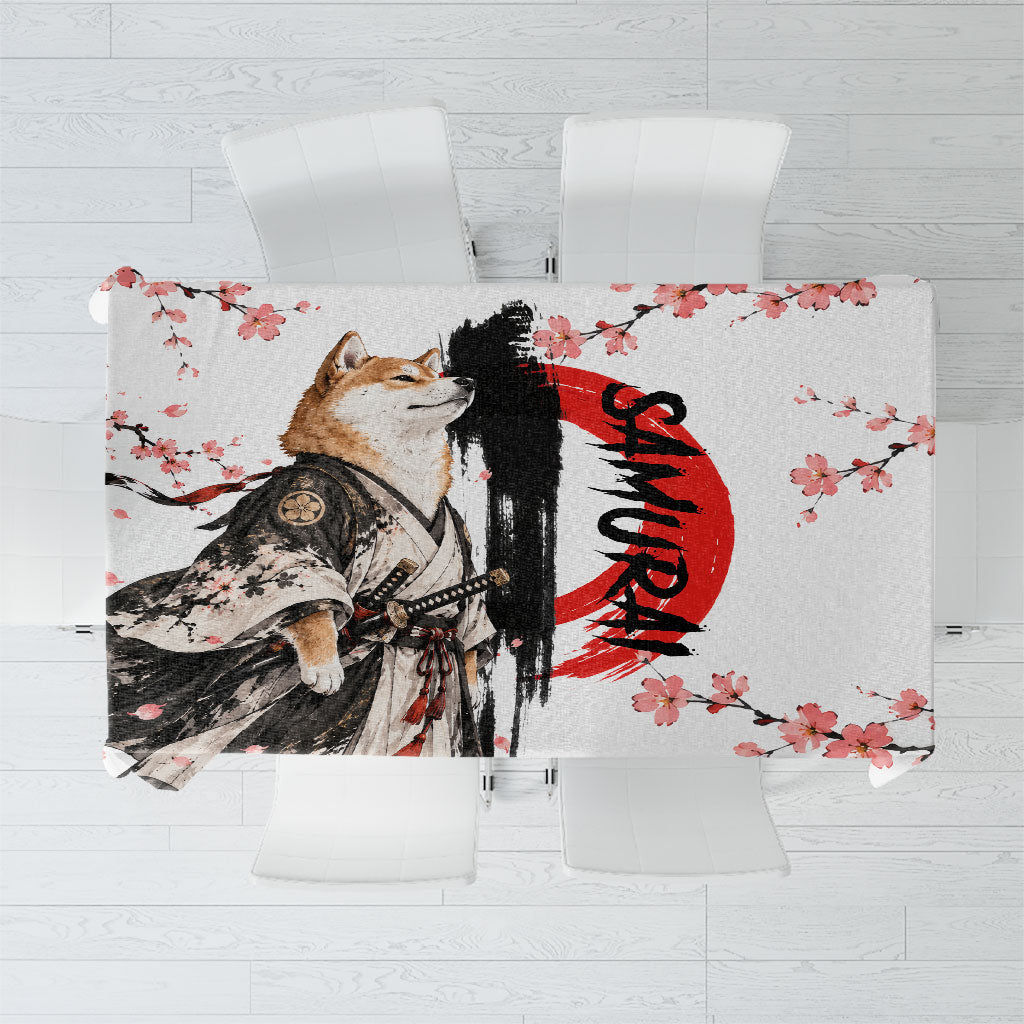 Shiba Inu Samurai Tablecloth Japanese Cherry Blossom Warrior Dog Art