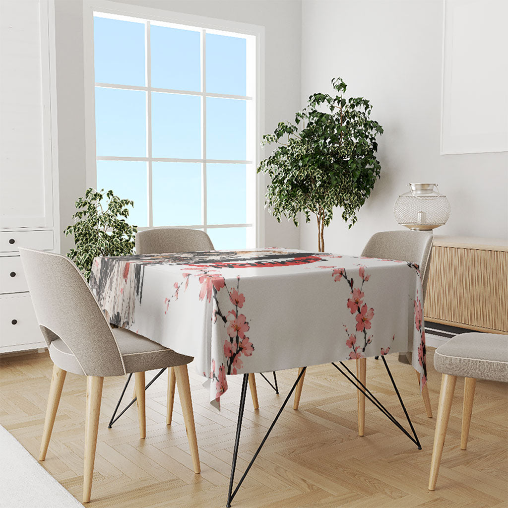 Shiba Inu Samurai Tablecloth Japanese Cherry Blossom Warrior Dog Art