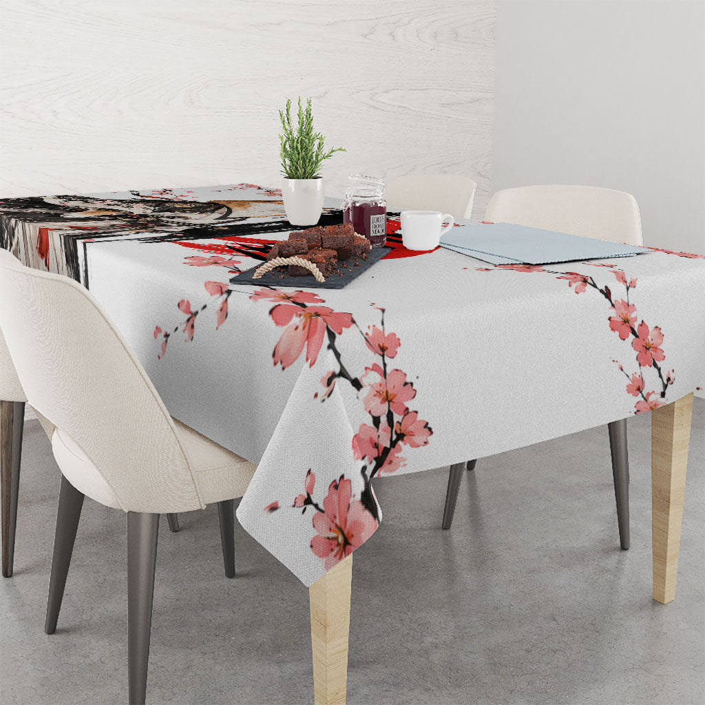 Shiba Inu Samurai Tablecloth Japanese Cherry Blossom Warrior Dog Art