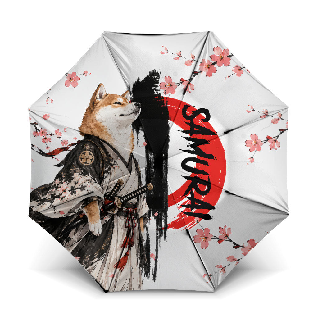 Shiba Inu Samurai Umbrella Japanese Cherry Blossom Warrior Dog Art