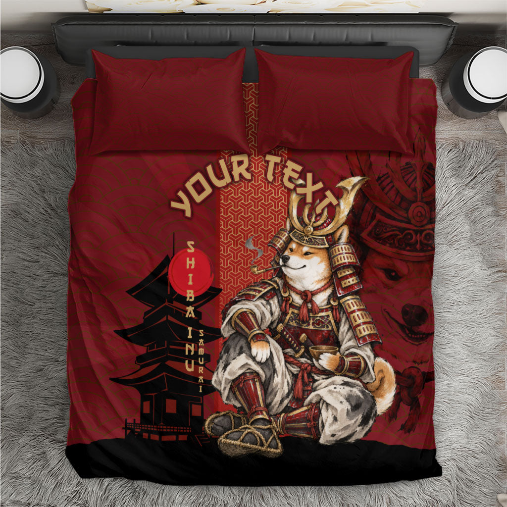 Personalized Shiba Inu Samurai Bedding Set Japanese Warrior Dog Torii Gate Art