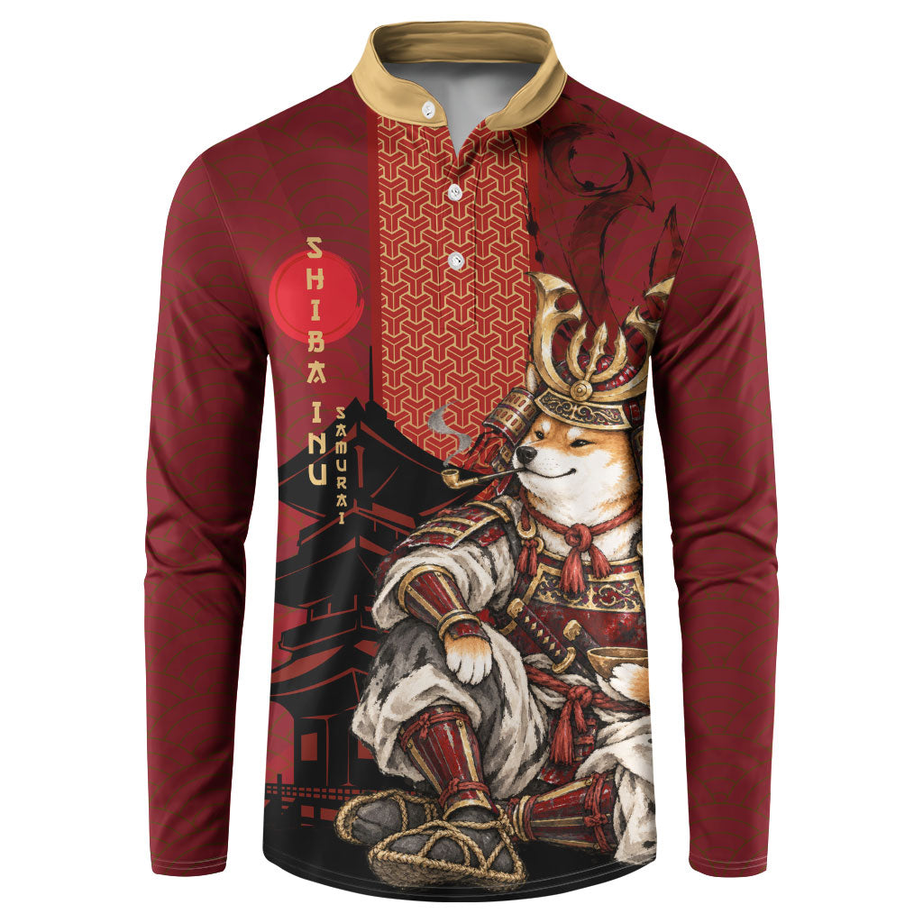 Personalized Shiba Inu Samurai Button Sweatshirt Japanese Warrior Dog Torii Gate Art