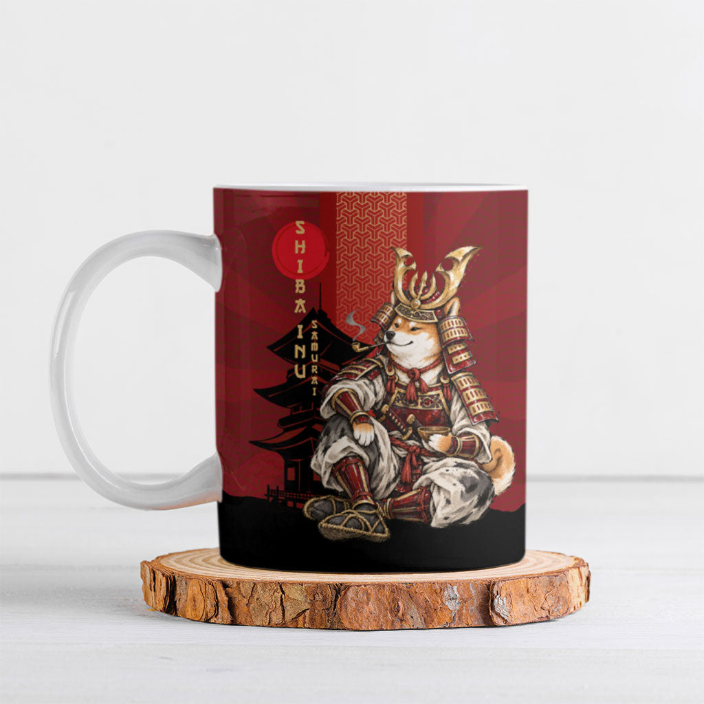 Personalized Shiba Inu Samurai Ceramic Mug Japanese Warrior Dog Torii Gate Art