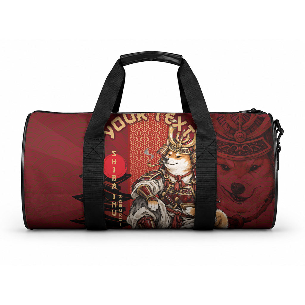 Personalized Shiba Inu Samurai Duffle Bag Japanese Warrior Dog Torii Gate Art