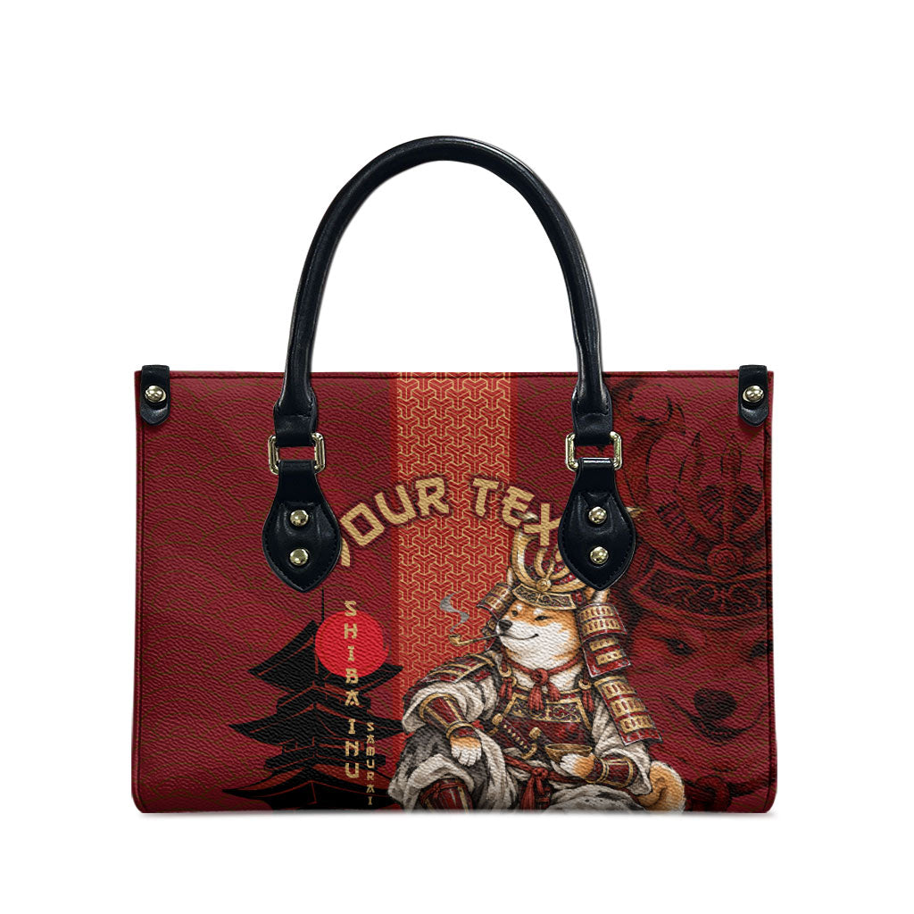 Personalized Shiba Inu Samurai Leather Bag Japanese Warrior Dog Torii Gate Art