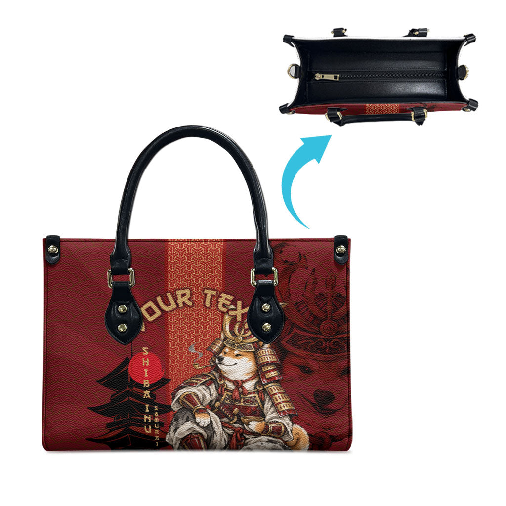 Personalized Shiba Inu Samurai Leather Bag Japanese Warrior Dog Torii Gate Art