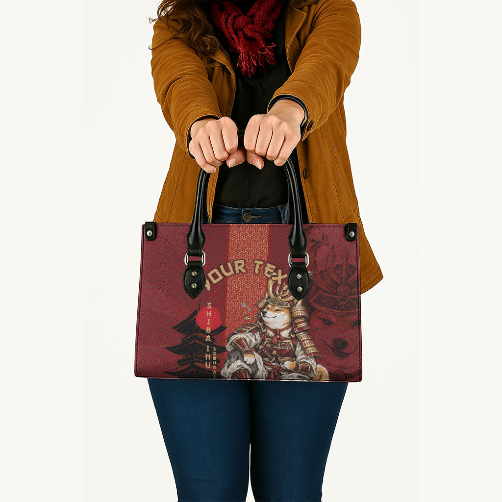 Personalized Shiba Inu Samurai Leather Bag Japanese Warrior Dog Torii Gate Art