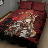 Personalized Shiba Inu Samurai Quilt Bed Set Japanese Warrior Dog Torii Gate Art