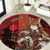 Personalized Shiba Inu Samurai Round Carpet Japanese Warrior Dog Torii Gate Art