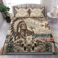 Native American Chief Eagle Bedding Set Southwestern Tribal Geometric Bison Skull Art