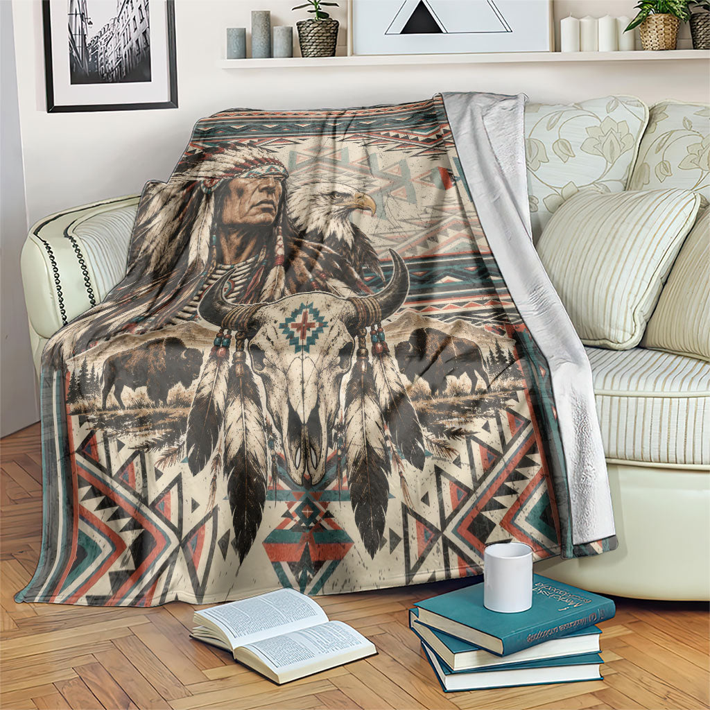 Native American Chief Eagle Blanket Southwestern Tribal Geometric Bison Skull Art