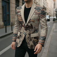 Native American Chief Eagle Blazer Southwestern Tribal Geometric Bison Skull Art