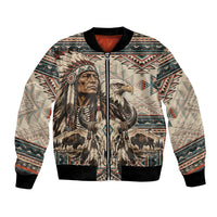 Native American Chief Eagle Bomber Jacket Southwestern Tribal Geometric Bison Skull Art