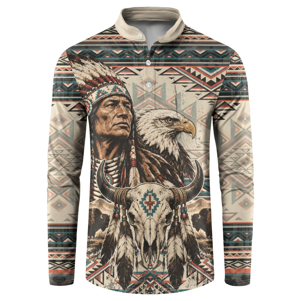Native American Chief Eagle Button Sweatshirt Southwestern Tribal Geometric Bison Skull Art