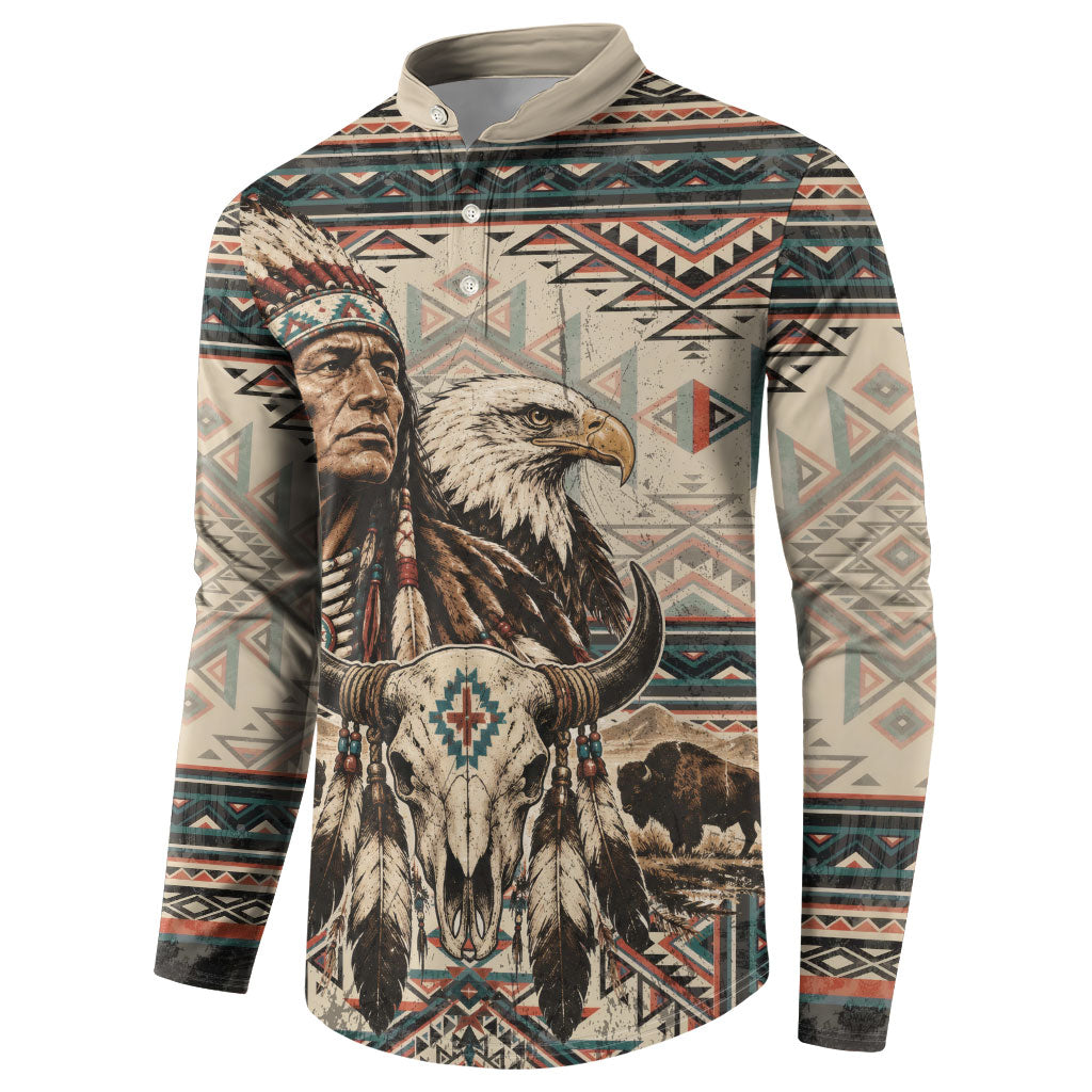 Native American Chief Eagle Button Sweatshirt Southwestern Tribal Geometric Bison Skull Art