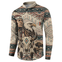 Native American Chief Eagle Button Sweatshirt Southwestern Tribal Geometric Bison Skull Art