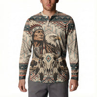Native American Chief Eagle Button Sweatshirt Southwestern Tribal Geometric Bison Skull Art