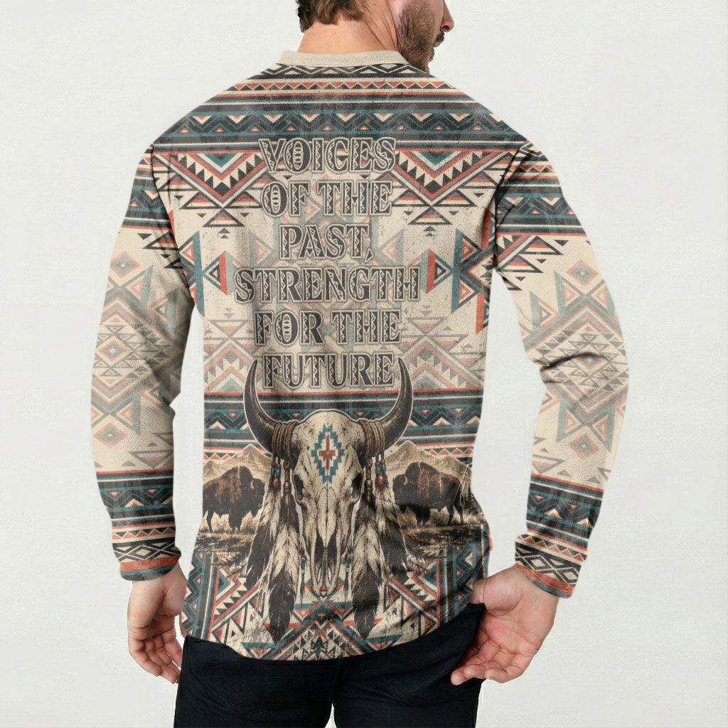Native American Chief Eagle Button Sweatshirt Southwestern Tribal Geometric Bison Skull Art