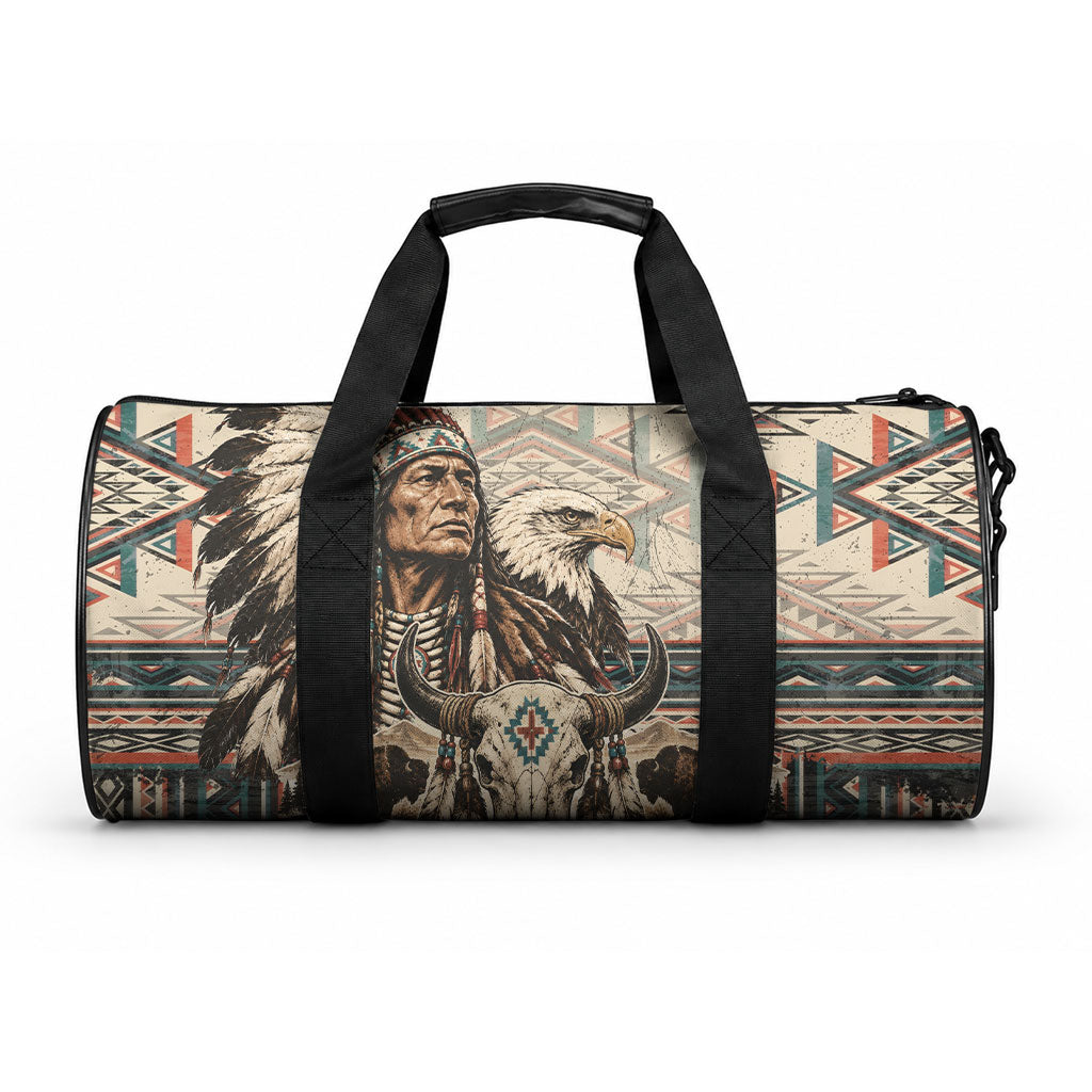 Native American Chief Eagle Duffle Bag Southwestern Tribal Geometric Bison Skull Art