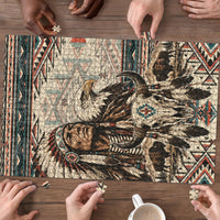 Native American Chief Eagle Puzzle Southwestern Tribal Geometric Bison Skull Art