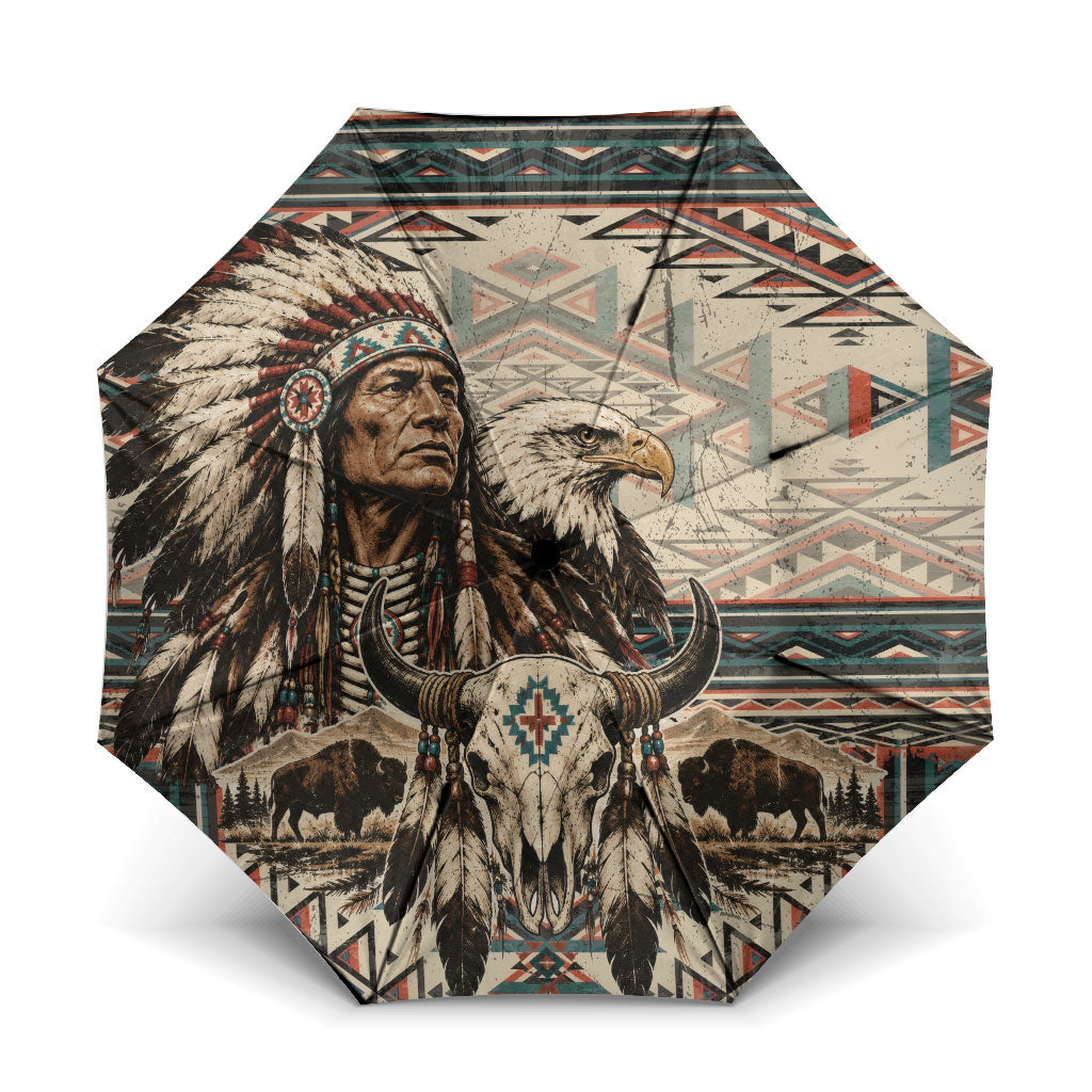 Native American Chief Eagle Umbrella Southwestern Tribal Geometric Bison Skull Art